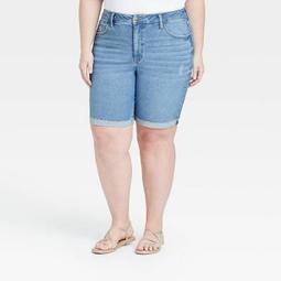 Women's Plus Size Hem Midi Jean Shorts - Ava & Viv™ Light Wash