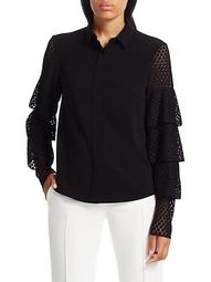 Tiered Lace-Sleeve Blouse