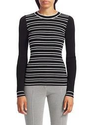 Stripe Long-Sleeve Stretch-Wool Rib-Knit Sweater