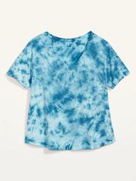 Loose Tie-Dyed Plus-Size Easy V-Neck Tee
