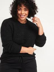 Textured Cable-Knit Pointelle Plus-Size Sweater 