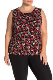 Floral Sleeveless Pleated Blouse
