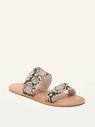 Faux-Leather Double-Strap Slide Sandals for Women