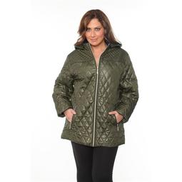 White Mark PS889-06-3XL Womens Plus-Size Puffer Coat - Olive, 3X