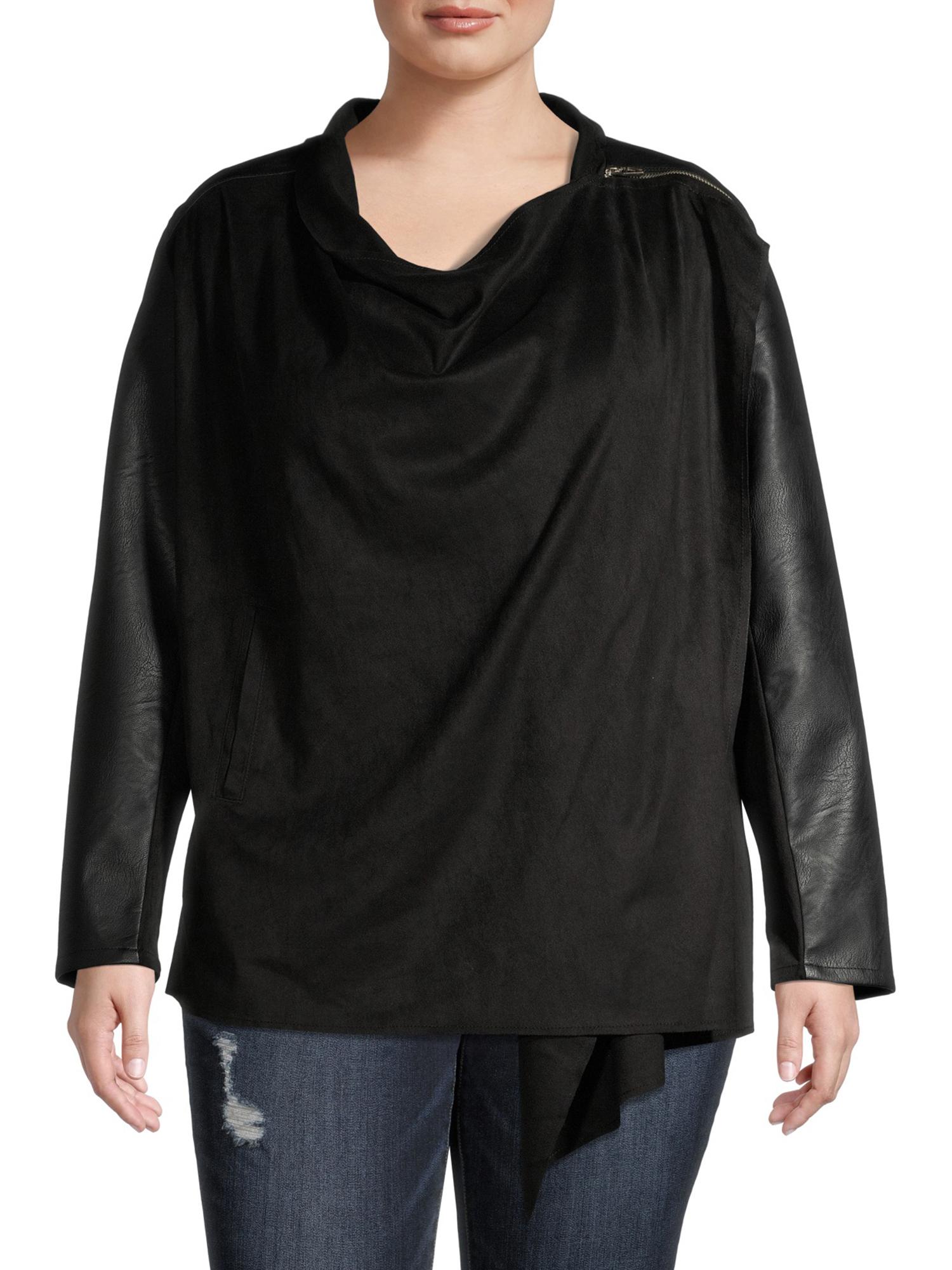 Alivia Ford Women's Plus Size Drape Front Vegan Leather Jacket with