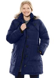 Woman Within Women's Plus Size Heathered Down Puffer Coat Coat