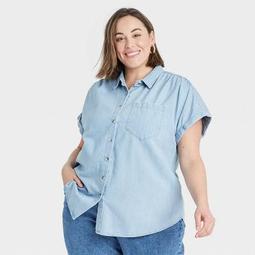 Women's Plus Size Short Sleeve Button-Down Shirts - Ava & Viv™