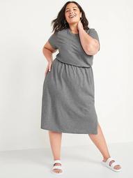 Waist-Defined Slub-Knit Plus-Size Midi Dress