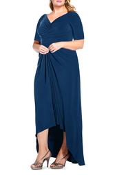 High/Low V-Neck Ruched Gown
