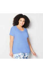 Rolled Short Sleeve Raw Seam Front Top - blue