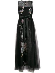 Swallows and Flowers embroidered tulle dress
