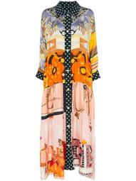 Polka Dot and floral print silk maxi dress