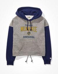 Tailgate Women's Milwaukee Brewers Colorblock Cropped Hoodie