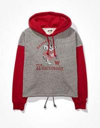 Tailgate Women's Wisconsin Badgers Colorblock Cropped Hoodie