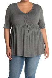 Elbow Ruched Baby Doll Top