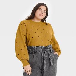 Women's Polka Dot Balloon Sleeve Crewneck Pullover Sweater - Who What Wear™