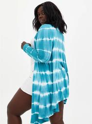 Super Soft Teal Tie-Dye Fit & Flare Cardigan Sweater