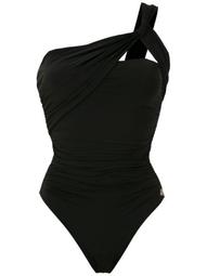 draped one shoulder swimsuit