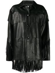 fringed leather look jacket