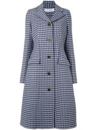 gingham check single-breasted coat
