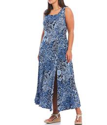 MICHAEL Michael Kors Plus Size Paisley Print Lux Matte Jersey Scoop Neck Sleeveless Maxi Dress