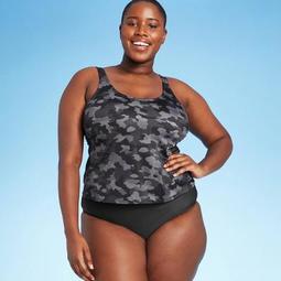 Women's Plus Size Twist Back Tankini Top - All in Motion™ Black Camo Print 