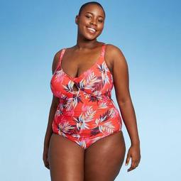 Women's Plus Size Ruched Adjustable Strap One Piece Swimsuit - Sea Angel Multi