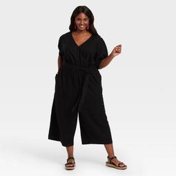Women's Plus Size 3/4 Sleeve Cropped Jumpsuit - Ava & Viv™