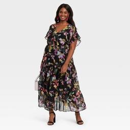 Women's Plus Size Flutter Short Sleeve Chiffon Dress - Ava & Viv™