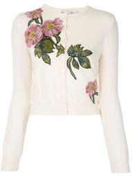 floral-embroidered button-up cardigan