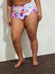 Multi Watercolor Floral High Waist Knot Front Swim Bottom