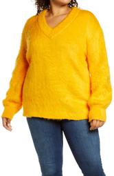 Fuzzy V-Neck Tunic Sweater