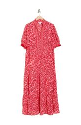 Short Sleeve Smocked Ditsy Print Maxi Dress