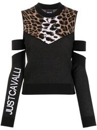 leopard print cold-shoulder jumper