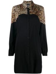 leopard print panelled shirt dress