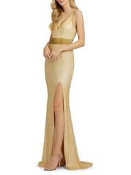 Embellished Front-Slit Gown