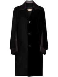 faux-leather panelled coat