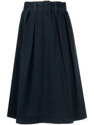denim belted high-waisted skirt