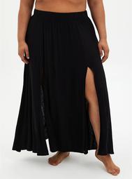 Black Jersey Side Slit Skirt Swim Cover-Up