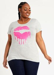 Colorblock Drippy Lips Graphic Tee