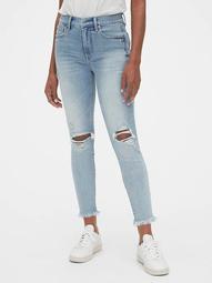 High Rise Destructed True Skinny Ankle Jeans with Secret Smoothing Pockets With Washwell™