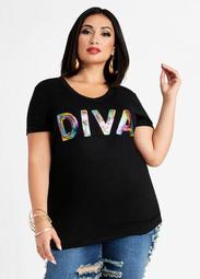 Diva Sequin Graphic Knit Tee