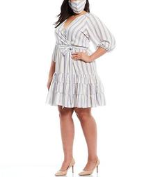 Plus Size Raglan Sleeve Striped Geneva Crepe Tiered Dress