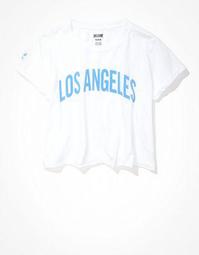 Tailgate Women's LA Dodgers Cropped Roll Sleeve T-Shirt
