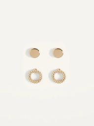 Gold-Plated Circle Stud Earrings 2-Pack for Women