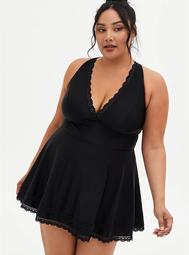 Black Lace Trim Swim Dress