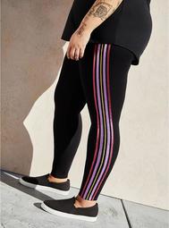 Premium Leggings - Multicolor Side Stripe Black