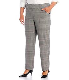 Plus Size the PARK AVE fit Straight Leg Pull-On Plaid Pants
