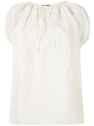loose blouse with tie neck and cap sleeves
