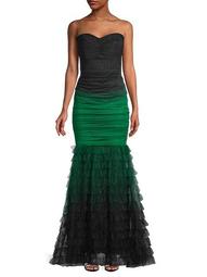 Strapless Ombre Mesh Mermaid Gown